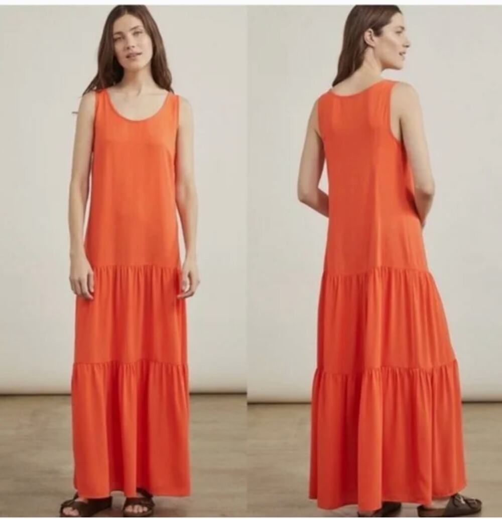 Elizabeth & James Orange Tiered Sleeveless Maxi Dress // XS